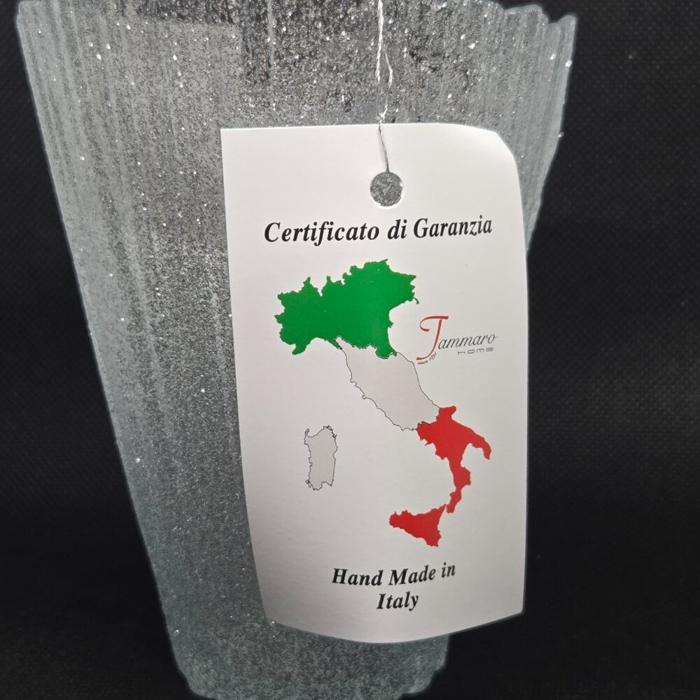 Murano Glass Hand Made in Italy Asymmetrical Vase - Silver Glitter - Picture 7 of 8